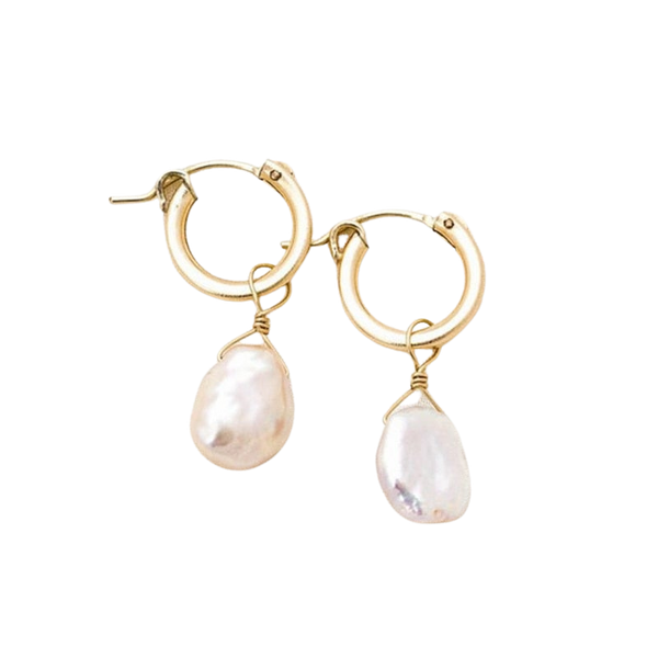 Baroque Pearl Pendant Hoops in Gold - Deja Vu Apothecary