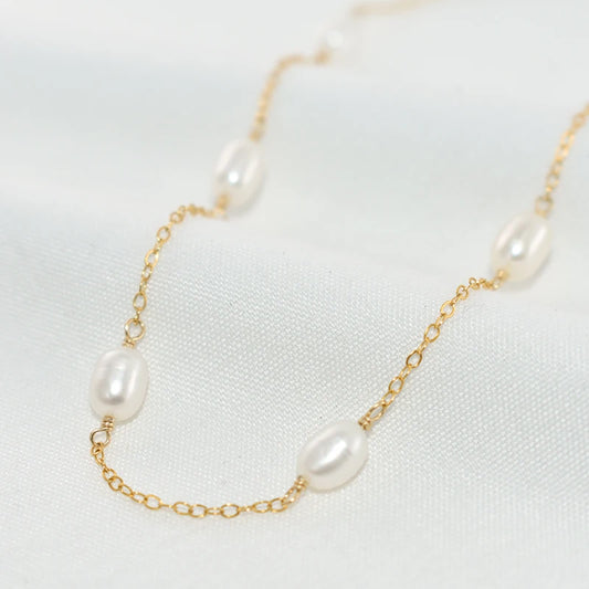 Galatea Pearl Chain Necklace in 14k gold filled