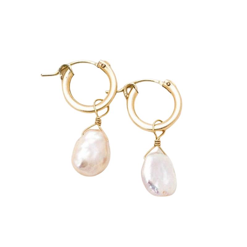 Baroque Pearl Pendant Hoops in Gold - Deja Vu Apothecary